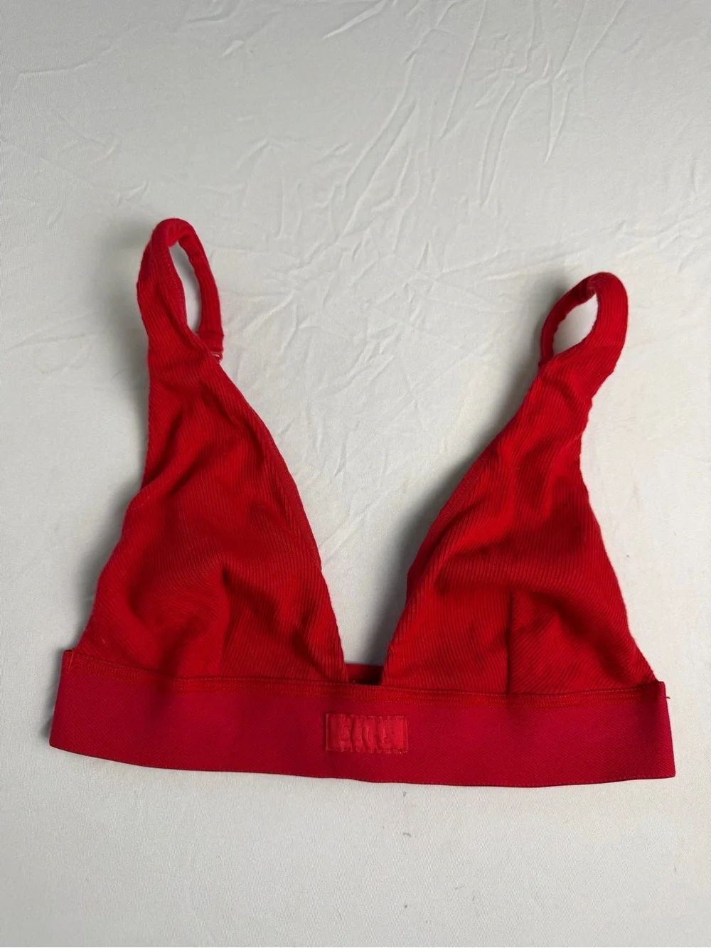 SKIMS Cotton Plunge Bralette Bra Red Ribbed size xs - Picture 4 of 8